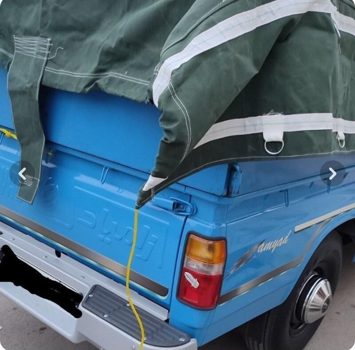 چادر نیسان روباری ۳×۴ چهار ردیف قلاب با دم اسبی بزرگ و طناب روی کار با قلاب آهنی